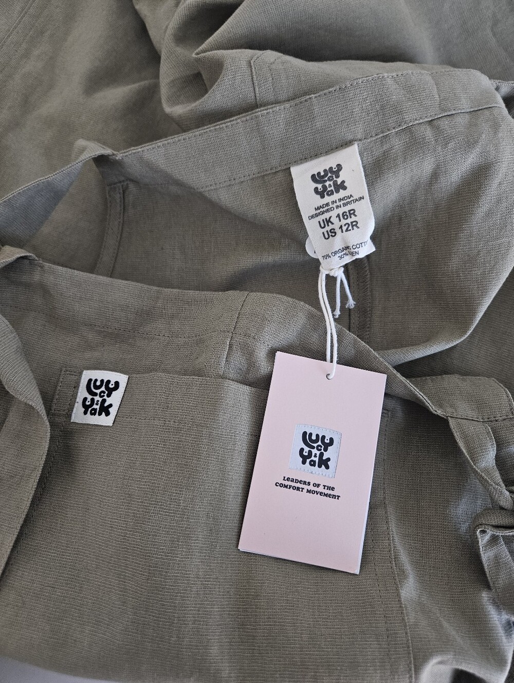 NWT Lucy & Yak | Jenny Wide Leg Cotton Linen Dungaree Olive Green Women US 12R - Picture 8 of 8